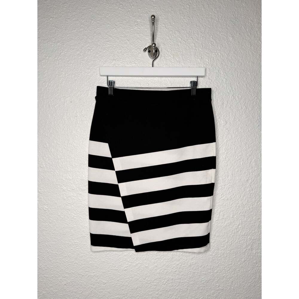 BB Dakota Black and White Striped Wrap Skirt Size M